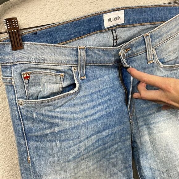 Hudson Krista Ankle Super Skinny Jeans Distressed Ripped Karma Blue Sz 28 - Picture 4 of 12